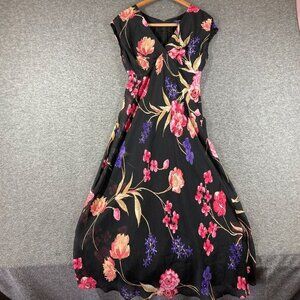 Chaps Fit 'n' Flare‎ Maxi Dress Womens 10 Black Floral Flowy